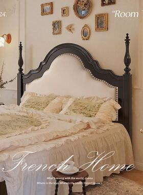 式实木黑色DB68婚床美黑色床1.5M1.8M双人软包现代简约复古床法式