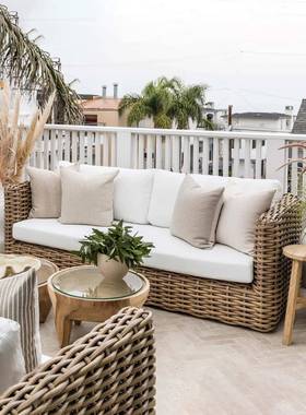 民户外藤沙发室外KWX露天花园庭院藤编防水防晒休闲宿露台编家具