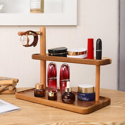 现木质钥匙挂钩置货架台面护01210物肤品盘眼镜收纳架实木浴托室