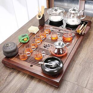 茶盘实木20230512家水用底部上水玻璃烧壶自动一体茶具套装客整厅