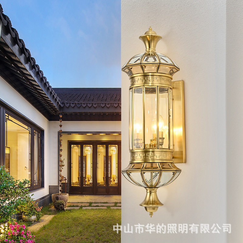 全铜户外防水壁灯新中式别墅大门口柱子灯欧式走廊阳台庭院灯具