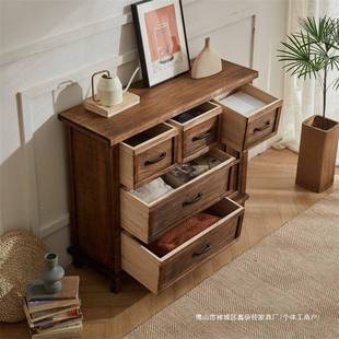 美式实木客柜储物柜厅CSO复古斗柜餐边柜简约柜床头免装玄关安收
