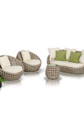 户外藤沙发民宿台休闲阳园藤UXK椅茶几三套件室外防晒防水花家具