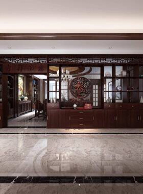 新中式屏风隔断空客厅餐厅字拱门雕镂福门花厅博古架QLN实木置物