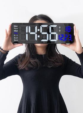 ?6寸尺简约挂钟客厅寸时钟F$p$%p$%LE大D数字带星期温度摇控电子1