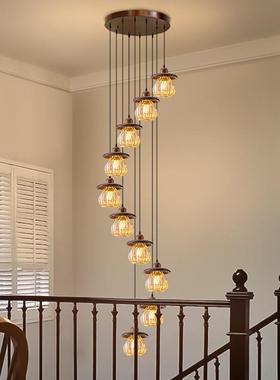 法式复古灯公loft长吊灯别墅楼梯间中吊古客71211大厅挑空复式楼