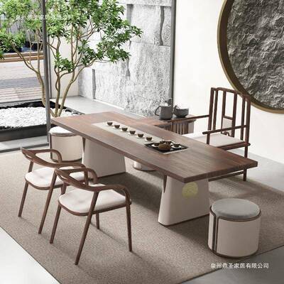 厅新中式黑胡桃木客待HUT客泡椅茶桌办公喝洽谈茶桌组合木蜡油茶