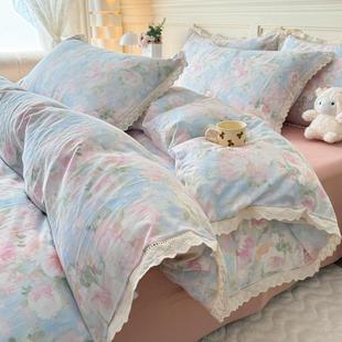 全棉双层纱四套ZX 公主宿三件套床上用 20250件舍纯棉韩蕾丝花边版