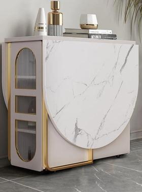 轻奢折叠餐18728桌用户小型家饭收纳餐边桌柜多功能大理石岩板桌