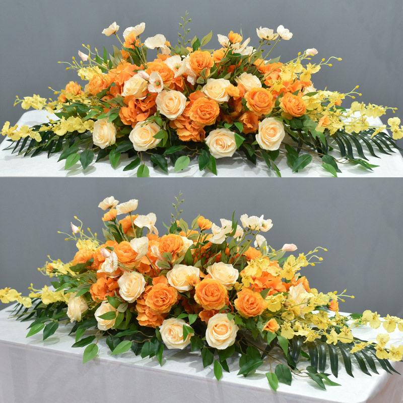 高档仿真花长形会议桌花