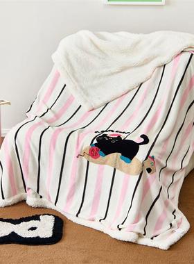 毛巾绣生双层毯毛毯午休毯睡毯子盖毯p457sNAk沙发宿舍卧室绒学午