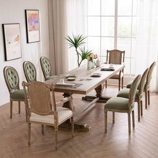 美式 010实木办公会村别墅仿古议桌长方形餐乡桌家用复古做旧长