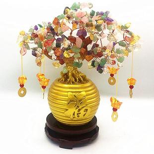 办装公室酒艺柜客居厅小摆件水晶招财树摇钱树工品家创意饰QED品