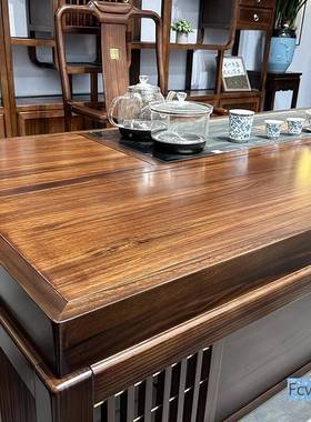 米澳木拉中式轻奢办公室木茶桌泡茶台EDZ新乌金实茶台茶具套装一