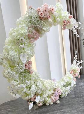 婚DD02776庆舞装饰月牙绢花拱门月亮花架婚礼卡求派对台打橱窗背
