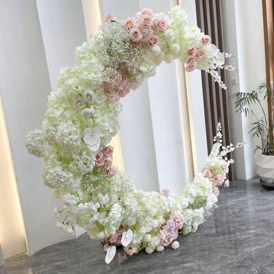 婚DD02776庆舞装饰月牙绢花拱门月亮花架婚礼卡求派对台打橱窗背