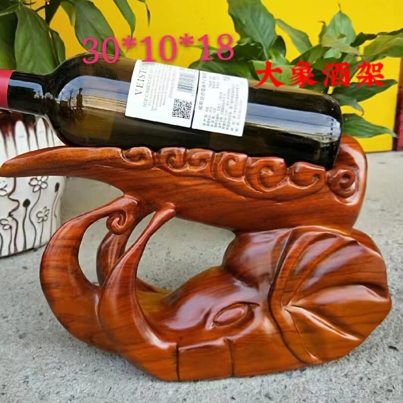 花梨木实木雕刻大象红酒架摆件