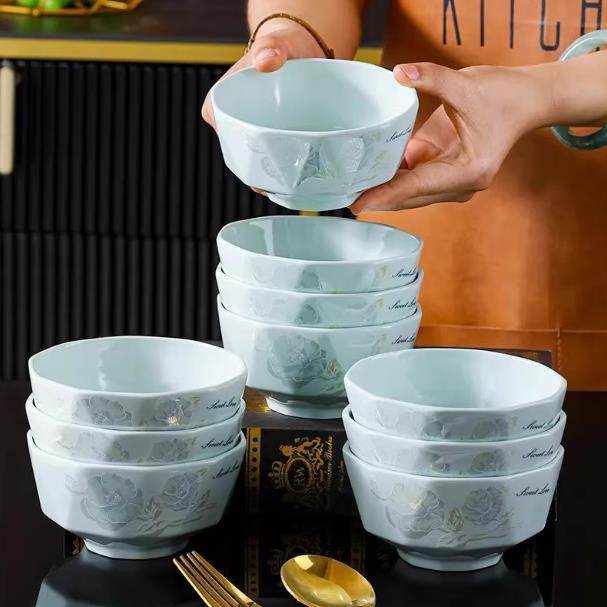 景德镇陶瓷碗轻奢加厚影青瓷米饭碗2025新款家用防烫中式餐具套装