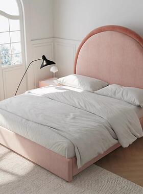 奶DVY油圆心床家用小户型儿童床主法卧室设计师式款圆床粉风色布