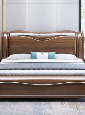 胡桃8木床木床现代简约主卧11808#.工米双人床家具储物大实床厂直