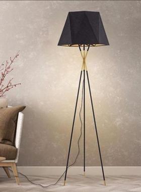 现代简黑色几何地灯美式客UDA厅卧房室样板锥形装约饰书房落地落