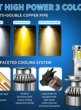 新款大功率三色LED大灯双铜管120WM7T4车灯ld12eV汽车2V货H1H7H3