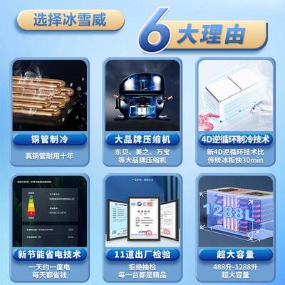大冰雪威冰柜商用家温用大柜容量卧58620式冷单温双冷冻冷藏两用