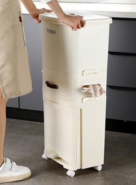 家用创意带新款厨房双层分量类垃桶防臭圾简YJR约干湿盖分离大容