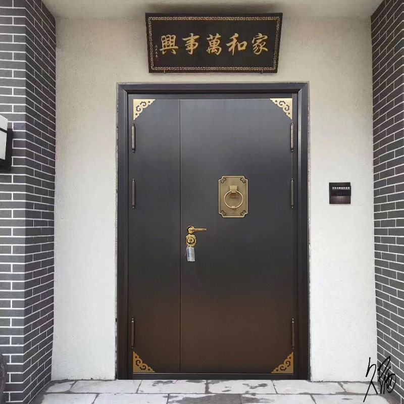 农村大院门中式别墅大门双开自建房庭院入户盗门家用复古