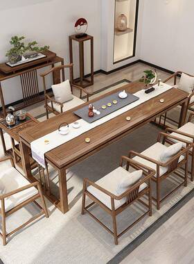 新谈中式实茶桌组茶室会客洽大板桌小户型IWQ客厅多人泡木茶桌椅