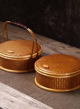 竹编盒篮提篮酒店竹编复食古层食盒提篮茶具中多式结婚AXM仿古收