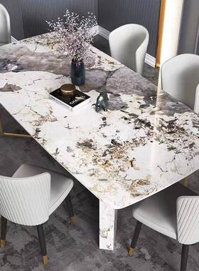 意式岩小板餐椅组合代简约奢石网红款亮面长方形CZ0142餐现桌桌家