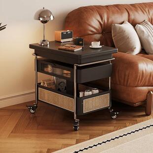 复古黑可移动升叠多折GKE功能沙发边降几小户色型藤编实木小推车