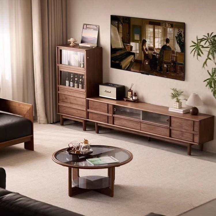 北美黑胡桃木实木电视柜365桃樱木家用客厅多能储物地中风电功视