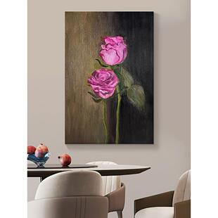 大芬村油画玫花卉瑰中古风花客厅装纯饰画玄关朵ABC肌理手绘复古