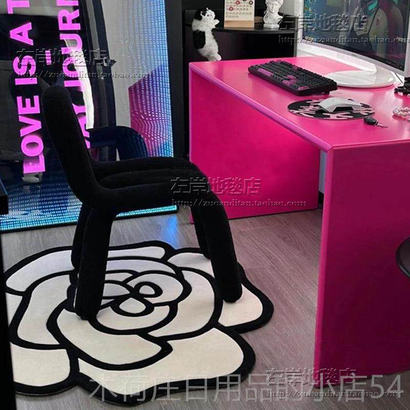 正品黑白造客型玫花地毯厅茶瑰卧室几床边书房衣帽间加厚手工地毯