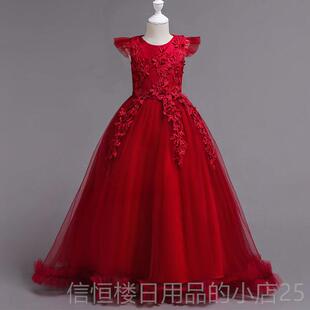 高档女童走长裙洋派大气蓬夏季演出裙子中大童礼黄色网纱秀蓬裙儿