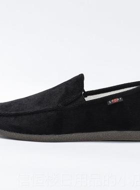 高档老北京布鞋男休爸闲条绒布爸鞋棉豆豆鞋懒人开车鞋黑色酒店工