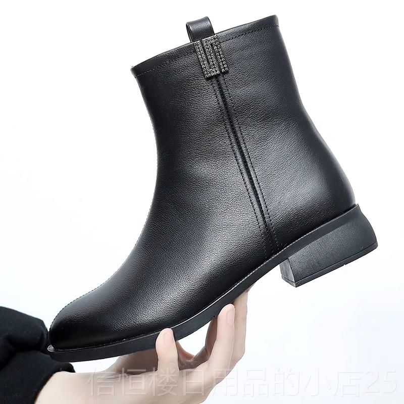 高档冬季真皮靴子平底短靴女软底全牛皮加绒年鞋妈妈棉大中码女鞋