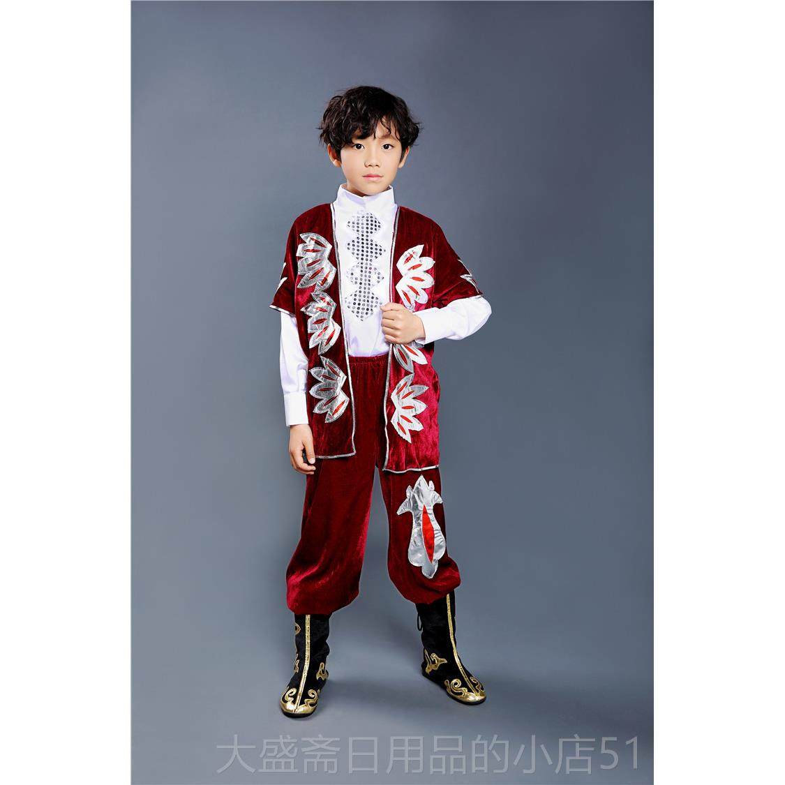 高档六一高档儿疆童印度新舞蹈演服男女吾维尔族出表演服哈萨克族