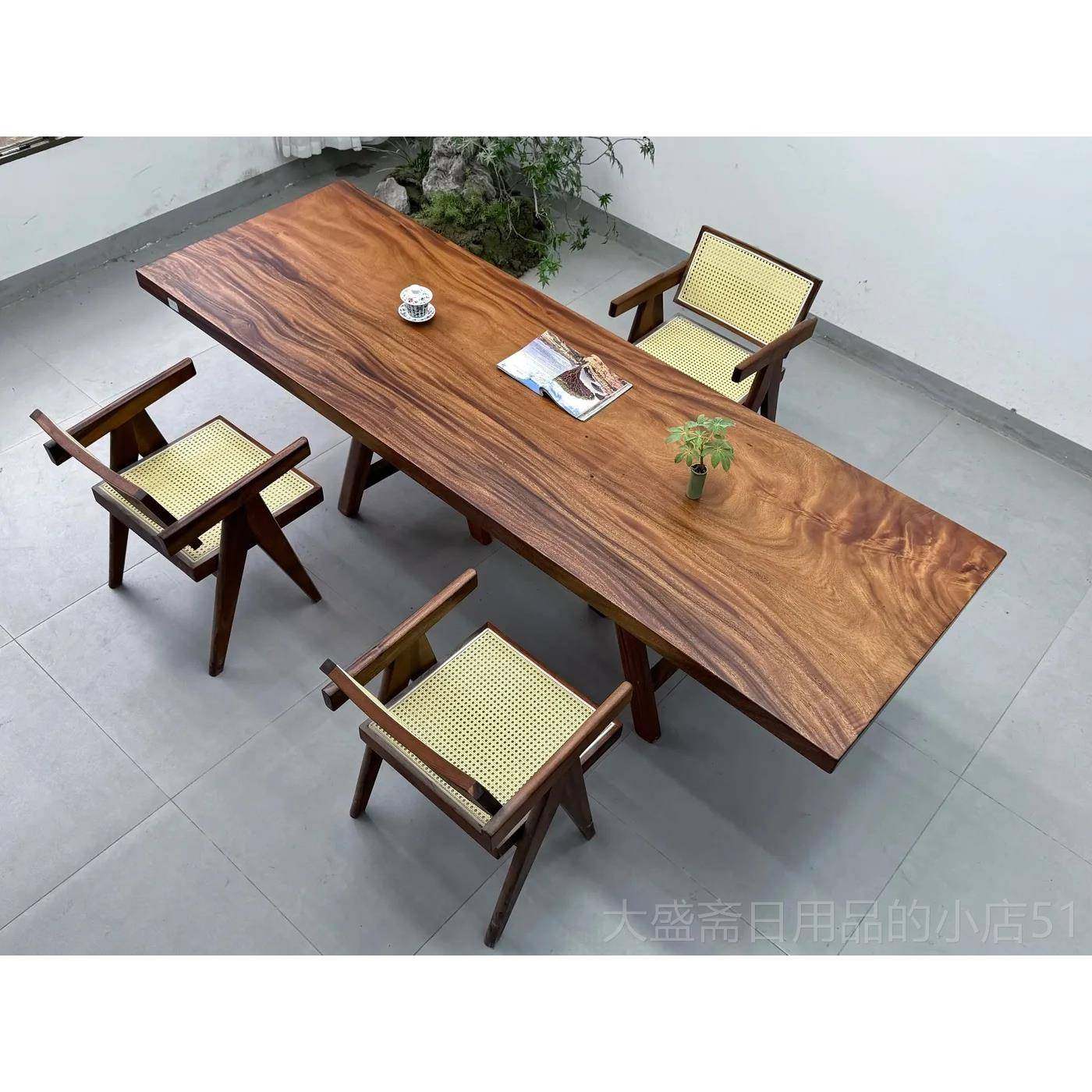 高档南胡美桃木实木原木大板茶板工台奥黑檀画案茶桌作茶台办坎公