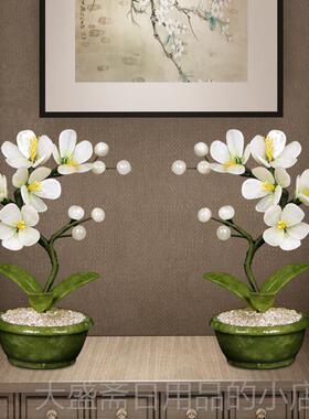 高档盆天然玉石花客厅居饰品家玄关工艺品兰创意中国风新中式景摆