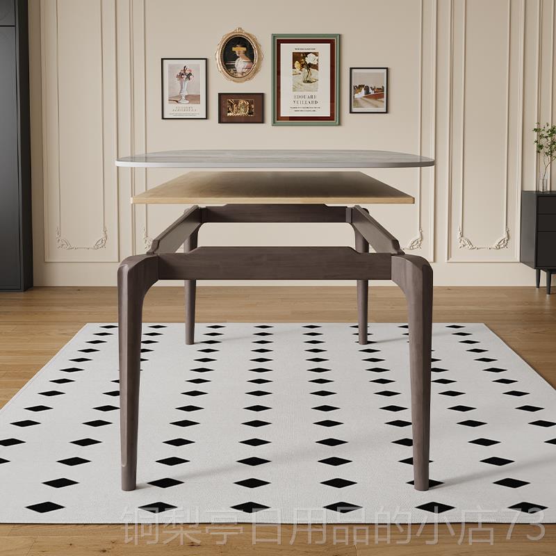 正品实木约岩板餐桌椅组型合家奶油风北用欧小户现代简长方形吃饭