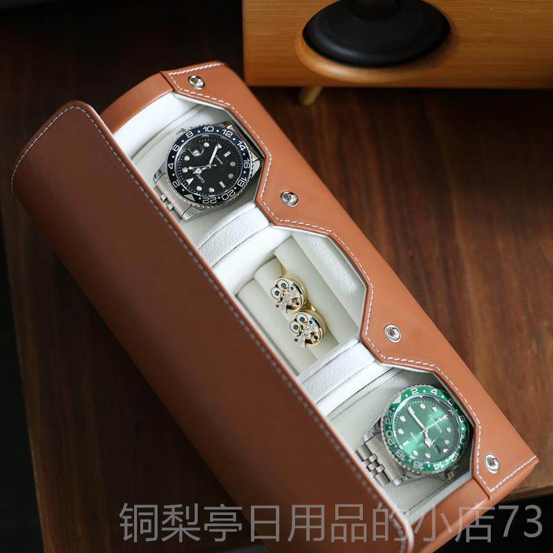 正品男圆士袖指扣加两表位形收纳盒戒旅行便携手表盒皮质盒表盒首