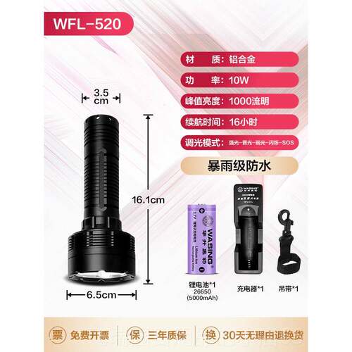 正品华黑清仓手电筒强光远射铝合金充外豹电露营手升电户安保巡逻