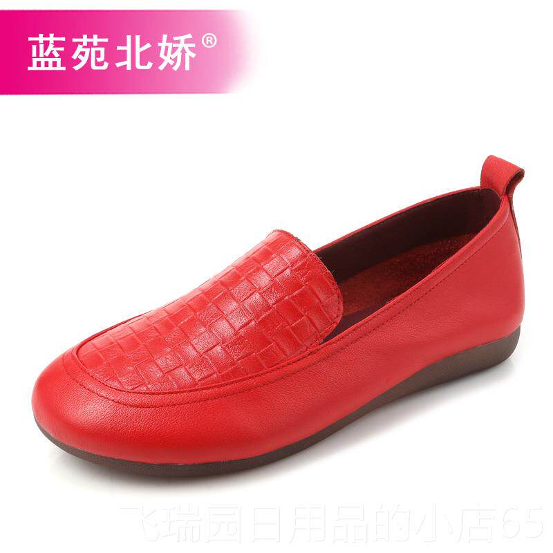 正品女皮鞋225春秋新鞋0款真包鞋舒适圆头平底妈妈夏软底休闲女士