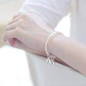 正品 年款 纯轻银手镯宫铃铛女999足银镯子细手文艺小新清网红同环