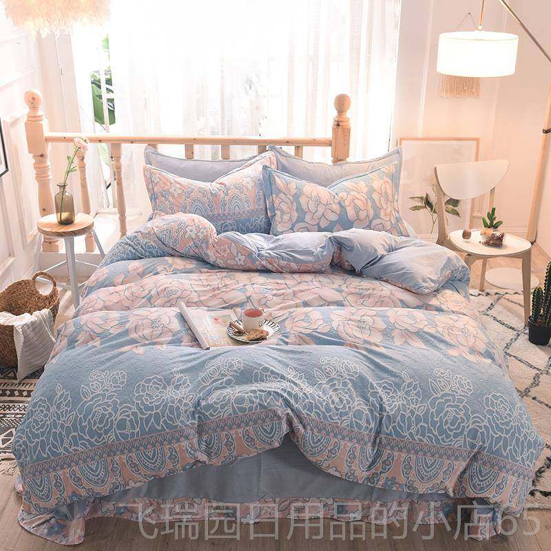 正品保床冬季花绒四件套珊瑚绒床单被套双面绒加厚暖雕法兰绒双人