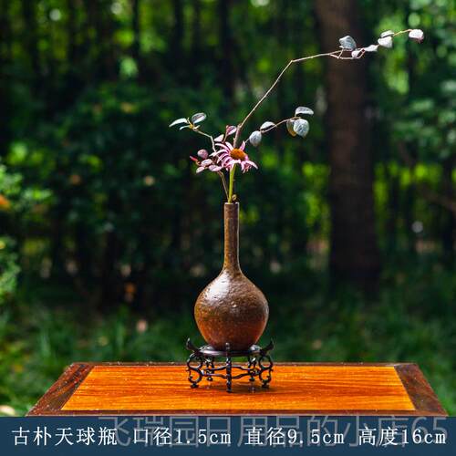 正品手工古扁肚瓶小花瓶复摆件插花陶瓷式花器意器禅皿茶席日式中