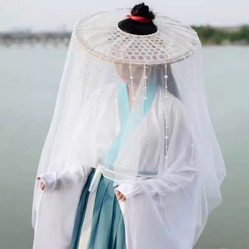 流苏斗笠帽遮脸面纱遮阳幕离场cos古装女侠客摄影道具古风斗笠帽